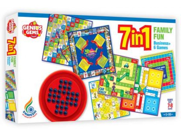 GENIUS GEMS 7 IN 1 FAMILY BOARD GAME WITH BRAINVITA BUSINESS AND MANY MORE Party & Fun Games Board Game